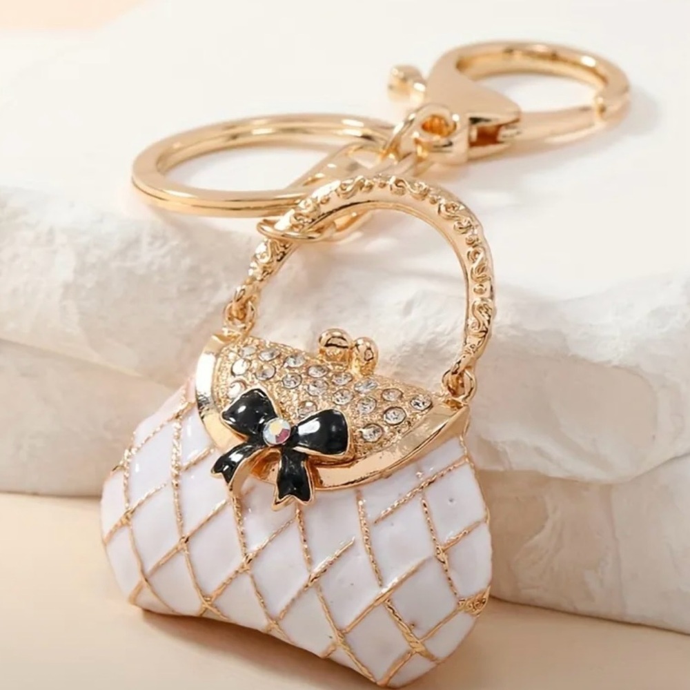NEW! Elegant Gold and White Handbag Keychain